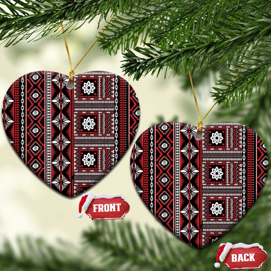 Fiji Masi Tapa Pattern Red Ceramic Ornament - Polynesian Pride