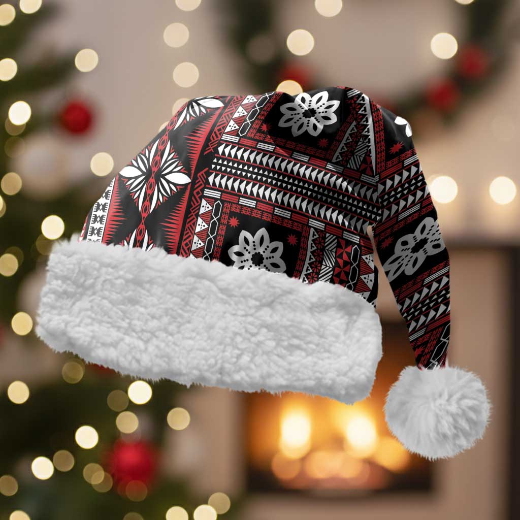 Fiji Masi Tapa Pattern Red Christmas Santa Hat - Polynesian Pride