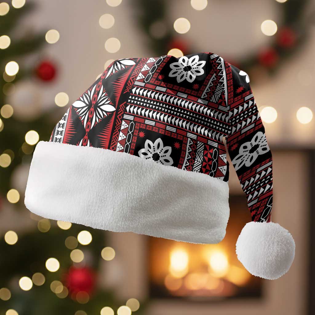 Fiji Masi Tapa Pattern Red Christmas Santa Hat - Polynesian Pride
