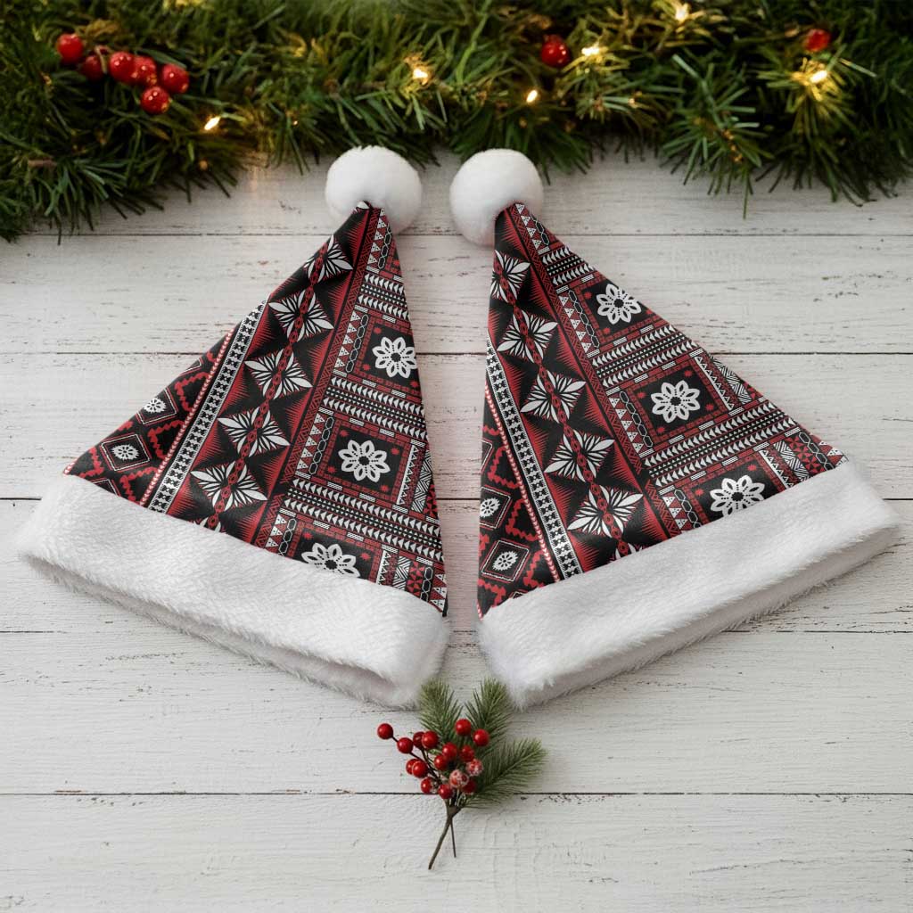 Fiji Masi Tapa Pattern Red Christmas Santa Hat - Polynesian Pride