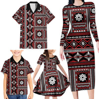 Fiji Masi Tapa Pattern Red Family Matching Long Sleeve Bodycon Dress and Hawaiian Shirt LT01 - Polynesian Pride