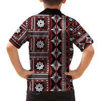 Fiji Masi Tapa Pattern Red Family Matching Off The Shoulder Long Sleeve Dress and Hawaiian Shirt LT01 - Polynesian Pride