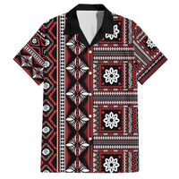 Fiji Masi Tapa Pattern Red Family Matching Off The Shoulder Long Sleeve Dress and Hawaiian Shirt LT01 Dad's Shirt - Short Sleeve Red - Polynesian Pride