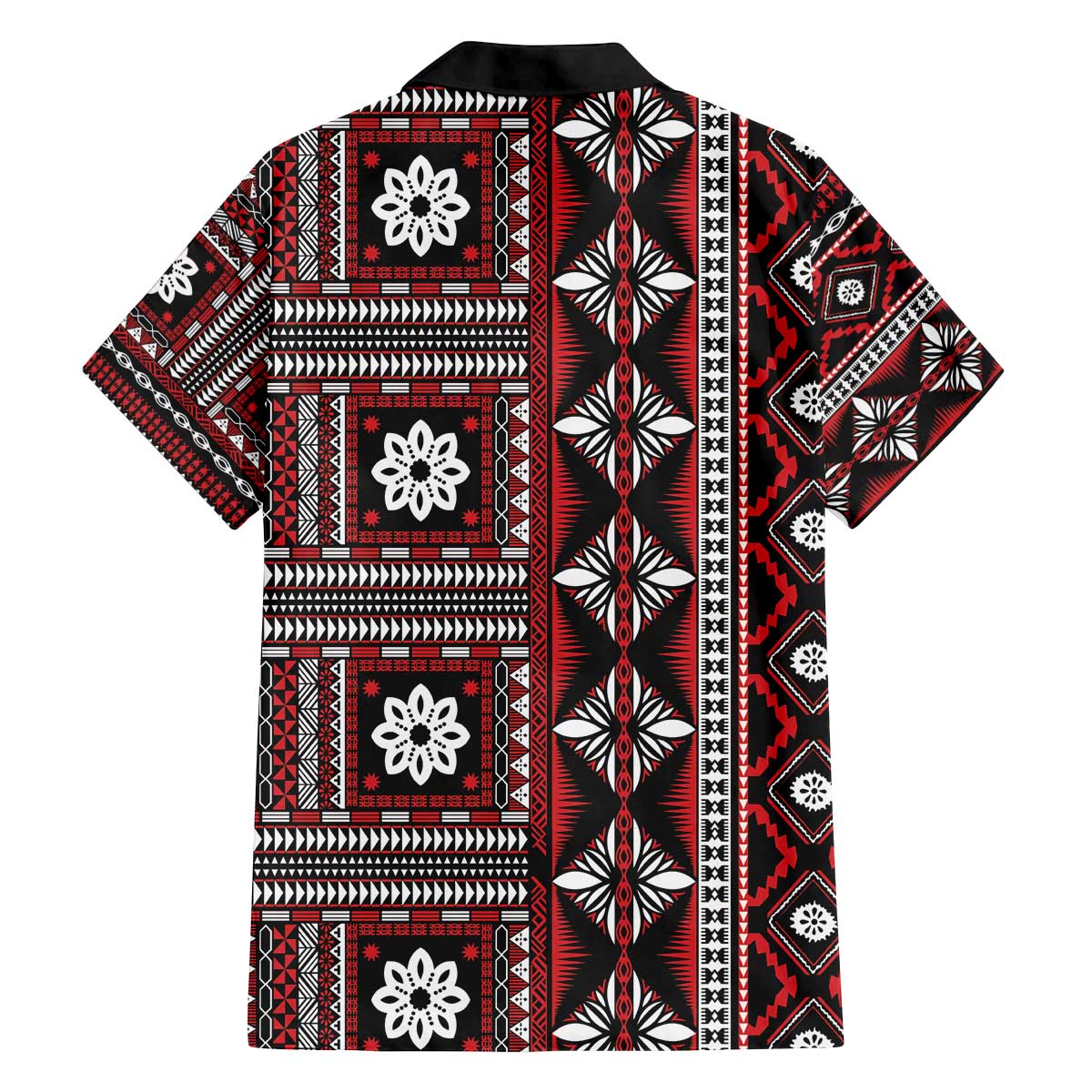 Fiji Masi Tapa Pattern Red Family Matching Off The Shoulder Long Sleeve Dress and Hawaiian Shirt LT01 - Polynesian Pride