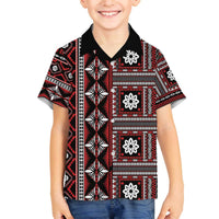 Fiji Masi Tapa Pattern Red Family Matching Off The Shoulder Long Sleeve Dress and Hawaiian Shirt LT01 Son's Shirt Red - Polynesian Pride