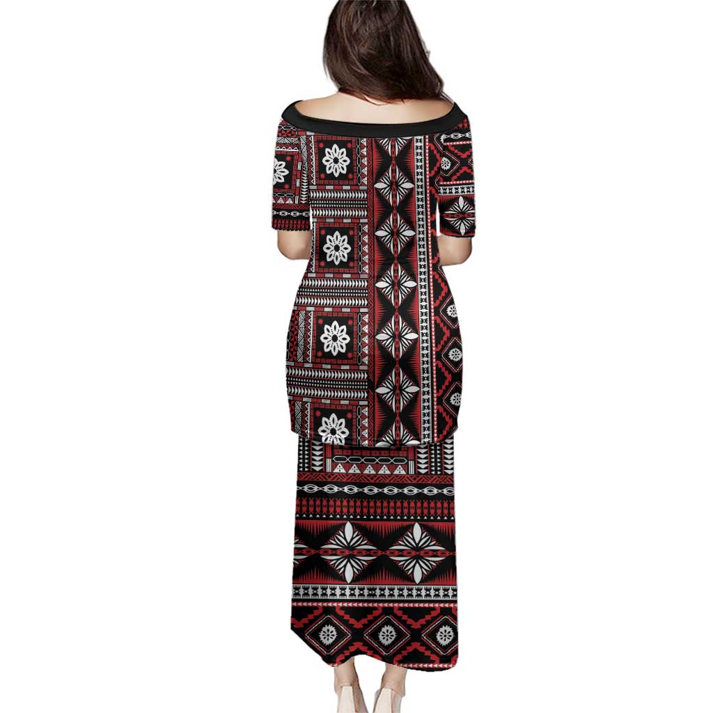 Fiji Masi Tapa Pattern Red Family Matching Puletasi and Hawaiian Shirt - Polynesian Pride