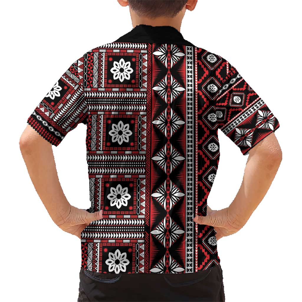 Fiji Masi Tapa Pattern Red Family Matching Short Sleeve Bodycon Dress and Hawaiian Shirt LT01 - Polynesian Pride