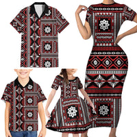 Fiji Masi Tapa Pattern Red Family Matching Short Sleeve Bodycon Dress and Hawaiian Shirt LT01 - Polynesian Pride