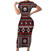 Fiji Masi Tapa Pattern Red Family Matching Short Sleeve Bodycon Dress and Hawaiian Shirt LT01 Mom's Dress Red - Polynesian Pride
