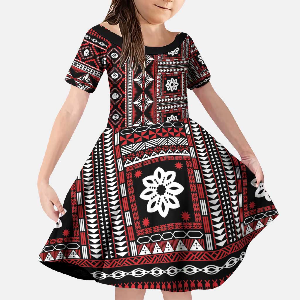 Fiji Masi Tapa Pattern Red Family Matching Summer Maxi Dress and Hawaiian Shirt - Polynesian Pride