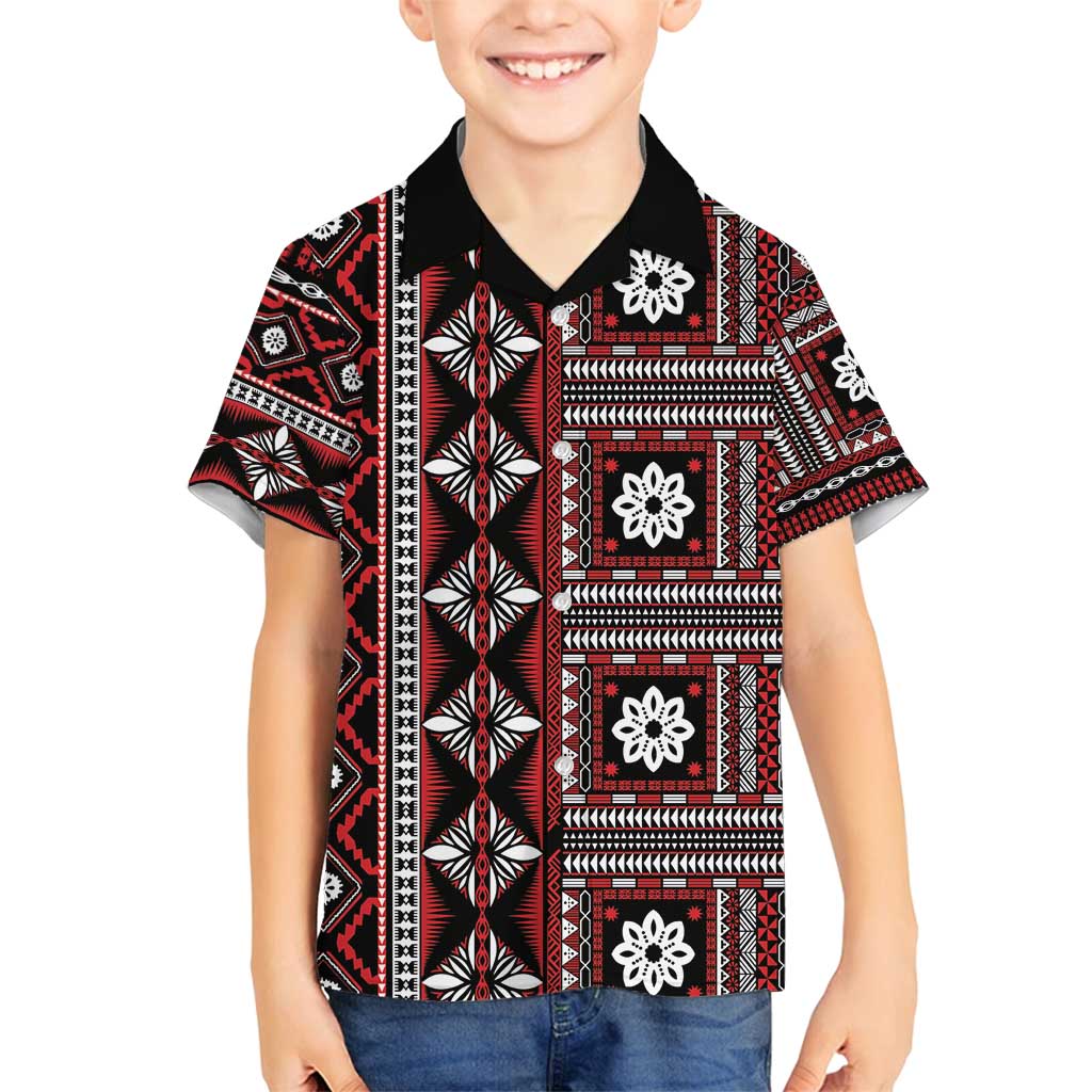 Fiji Masi Tapa Pattern Red Family Matching Summer Maxi Dress and Hawaiian Shirt - Polynesian Pride