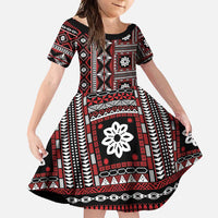 Fiji Masi Tapa Pattern Red Family Matching Tank Maxi Dress and Hawaiian Shirt - Polynesian Pride
