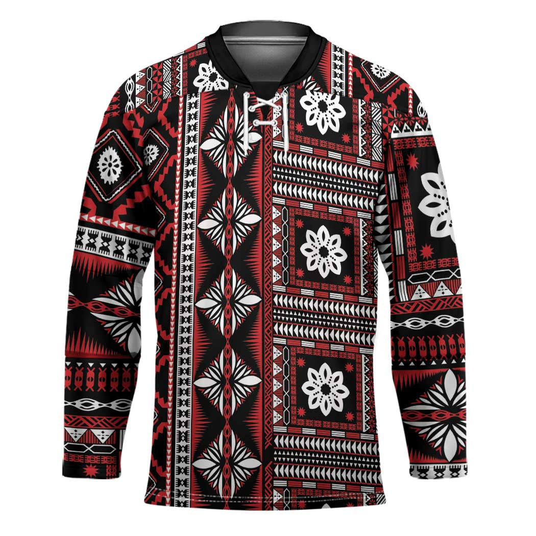Fiji Masi Tapa Pattern Red Hockey Jersey - Polynesian Pride