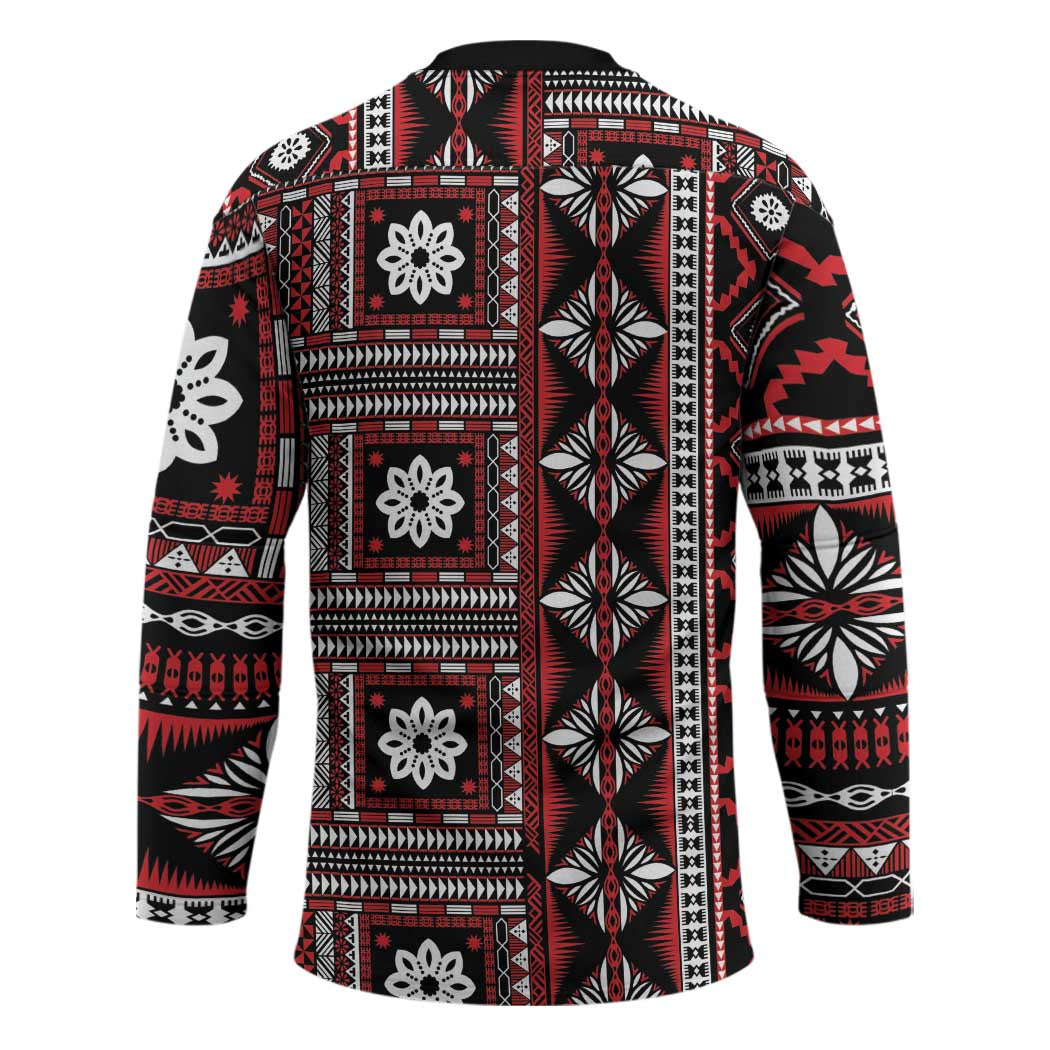 Fiji Masi Tapa Pattern Red Hockey Jersey - Polynesian Pride