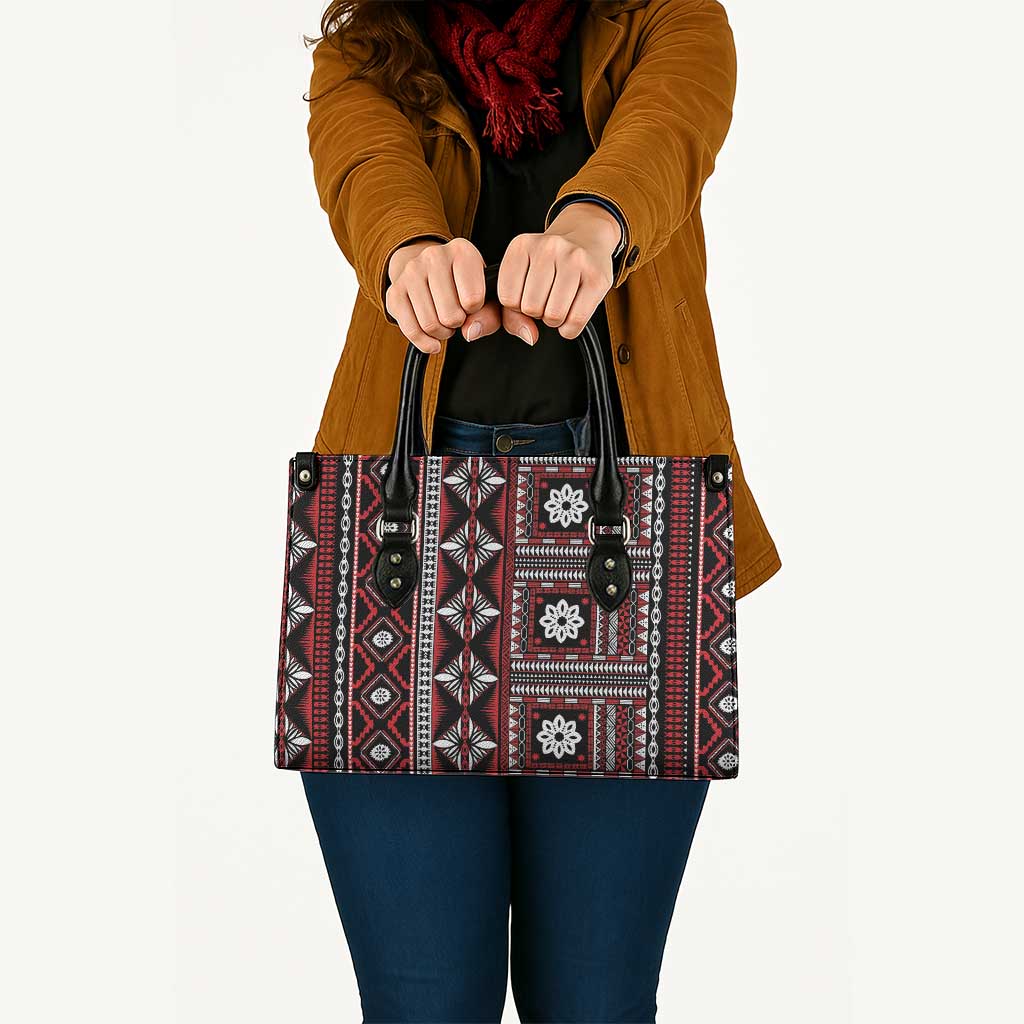 Fiji Masi Tapa Pattern Red Leather Bag - Polynesian Pride