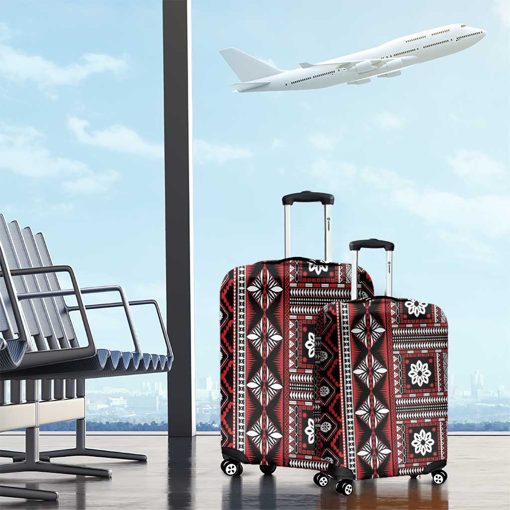 Fiji Masi Tapa Pattern Red Luggage Cover - Polynesian Pride