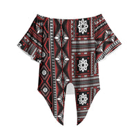 Fiji Masi Tapa Pattern Red Off Shoulder Wrap Waist Top LT01 Red - Polynesian Pride