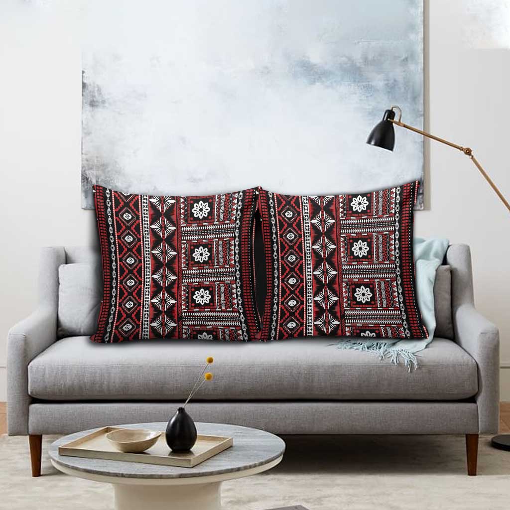 Fiji Masi Tapa Pattern Red Pillow Cover - Polynesian Pride