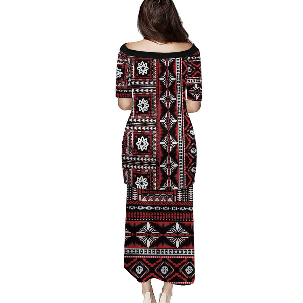 Fiji Masi Tapa Pattern Red Puletasi - Polynesian Pride