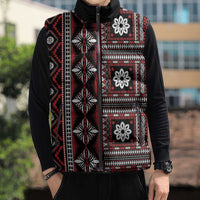 Fiji Masi Tapa Pattern Red Sleeveless Puffer Jacket - Polynesian Pride