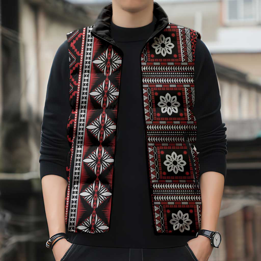 Fiji Masi Tapa Pattern Red Sleeveless Puffer Jacket - Polynesian Pride