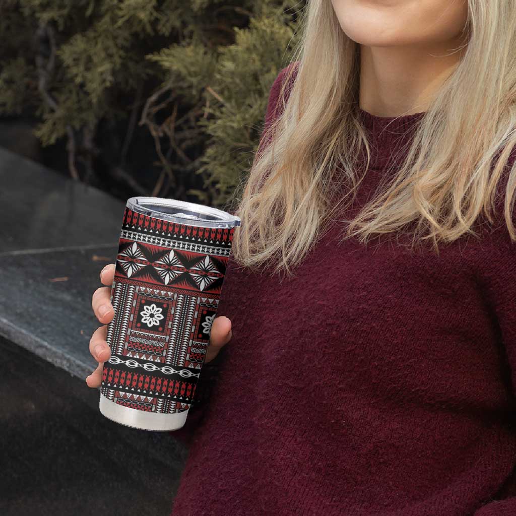 Fiji Masi Tapa Pattern Red Tumbler Cup - Polynesian Pride