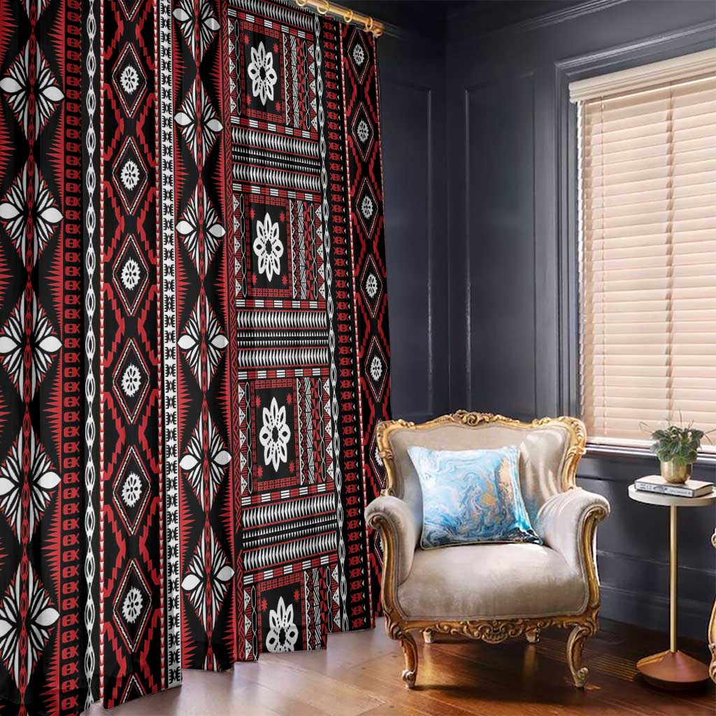 Fiji Masi Tapa Pattern Red Window Curtain - Polynesian Pride