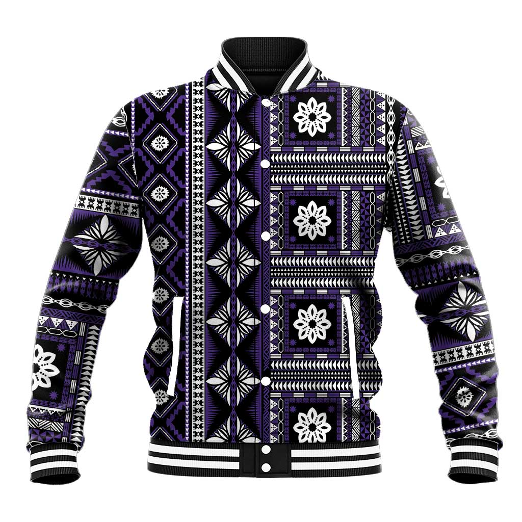 Fiji Masi Tapa Pattern Purple Baseball Jacket LT01 Unisex Purple - Polynesian Pride