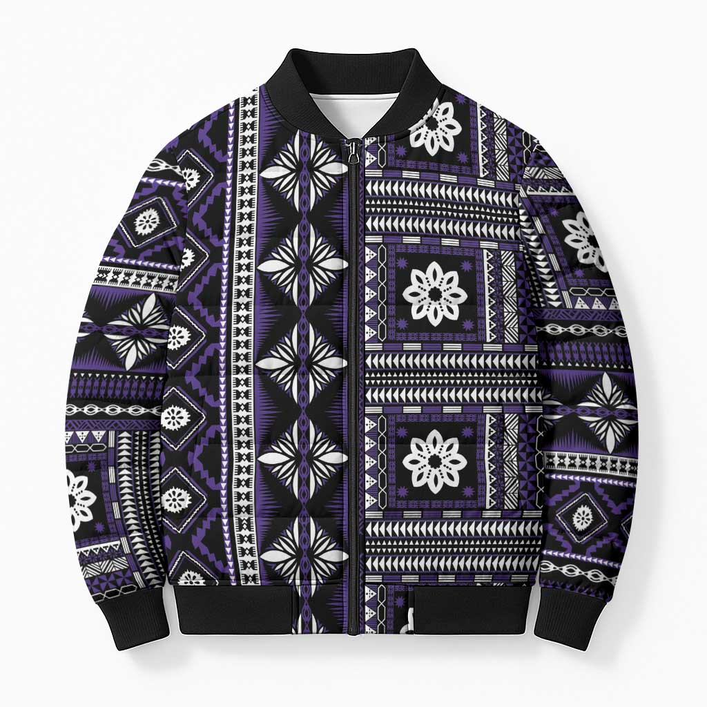 Fiji Masi Tapa Pattern Purple Bomber Puffer Jacket LT01 Unisex Purple - Polynesian Pride