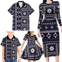 Fiji Masi Tapa Pattern Purple Family Matching Long Sleeve Bodycon Dress and Hawaiian Shirt LT01 - Polynesian Pride
