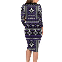 Fiji Masi Tapa Pattern Purple Family Matching Long Sleeve Bodycon Dress and Hawaiian Shirt LT01 - Polynesian Pride