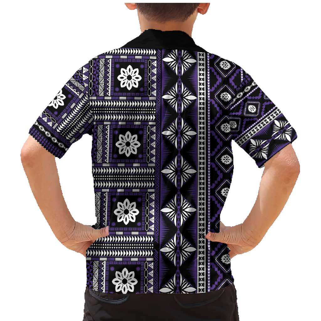 Fiji Masi Tapa Pattern Purple Family Matching Mermaid Dress and Hawaiian Shirt LT01 - Polynesian Pride