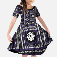 Fiji Masi Tapa Pattern Purple Family Matching Mermaid Dress and Hawaiian Shirt LT01 Daughter's Dress Purple - Polynesian Pride