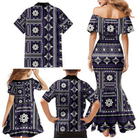Fiji Masi Tapa Pattern Purple Family Matching Mermaid Dress and Hawaiian Shirt LT01 - Polynesian Pride