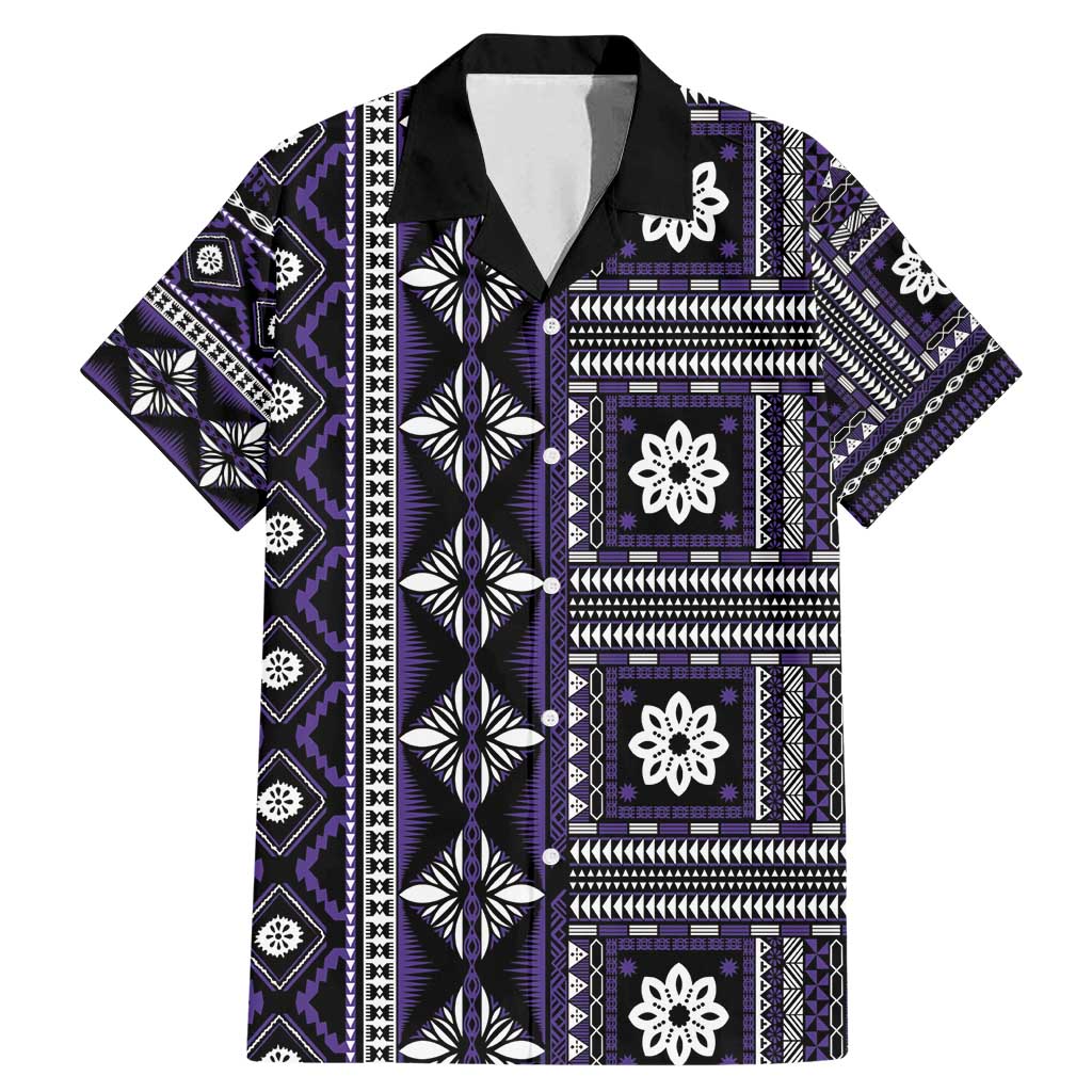 Fiji Masi Tapa Pattern Purple Family Matching Mermaid Dress and Hawaiian Shirt LT01 Dad's Shirt - Short Sleeve Purple - Polynesian Pride