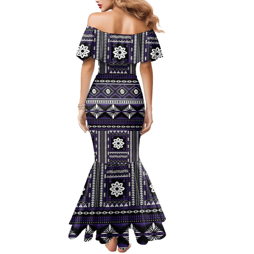 Fiji Masi Tapa Pattern Purple Family Matching Mermaid Dress and Hawaiian Shirt LT01 - Polynesian Pride