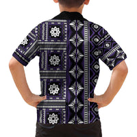 Fiji Masi Tapa Pattern Purple Family Matching Off The Shoulder Long Sleeve Dress and Hawaiian Shirt LT01 - Polynesian Pride
