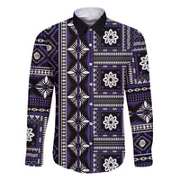 Fiji Masi Tapa Pattern Purple Family Matching Off The Shoulder Long Sleeve Dress and Hawaiian Shirt LT01 Dad's Shirt - Long Sleeve Purple - Polynesian Pride