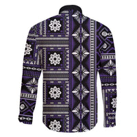 Fiji Masi Tapa Pattern Purple Family Matching Off The Shoulder Long Sleeve Dress and Hawaiian Shirt LT01 - Polynesian Pride