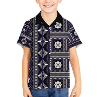 Fiji Masi Tapa Pattern Purple Family Matching Off The Shoulder Long Sleeve Dress and Hawaiian Shirt LT01 Son's Shirt Purple - Polynesian Pride