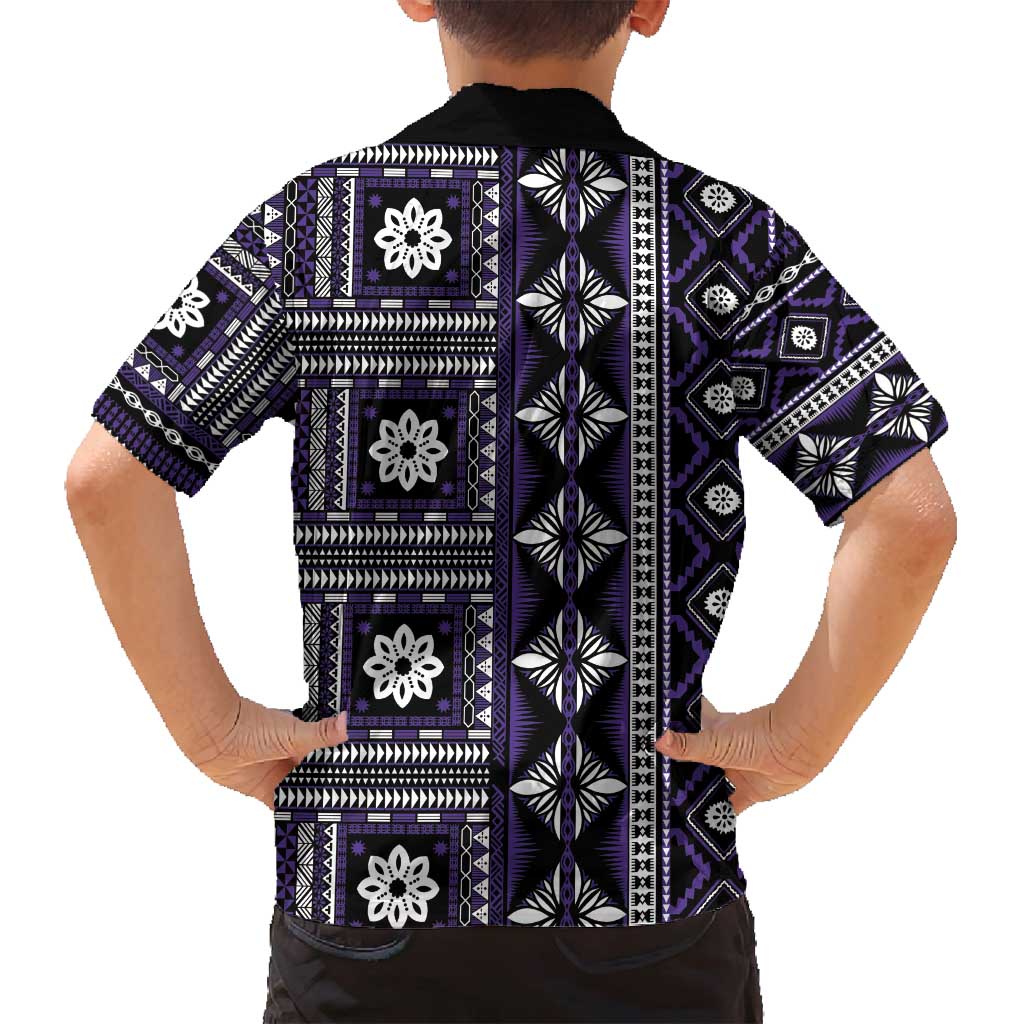 Fiji Masi Tapa Pattern Purple Family Matching Off Shoulder Maxi Dress and Hawaiian Shirt LT01 - Polynesian Pride