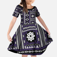 Fiji Masi Tapa Pattern Purple Family Matching Off Shoulder Maxi Dress and Hawaiian Shirt LT01 Daughter's Dress Purple - Polynesian Pride