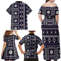 Fiji Masi Tapa Pattern Purple Family Matching Off Shoulder Maxi Dress and Hawaiian Shirt LT01 - Polynesian Pride