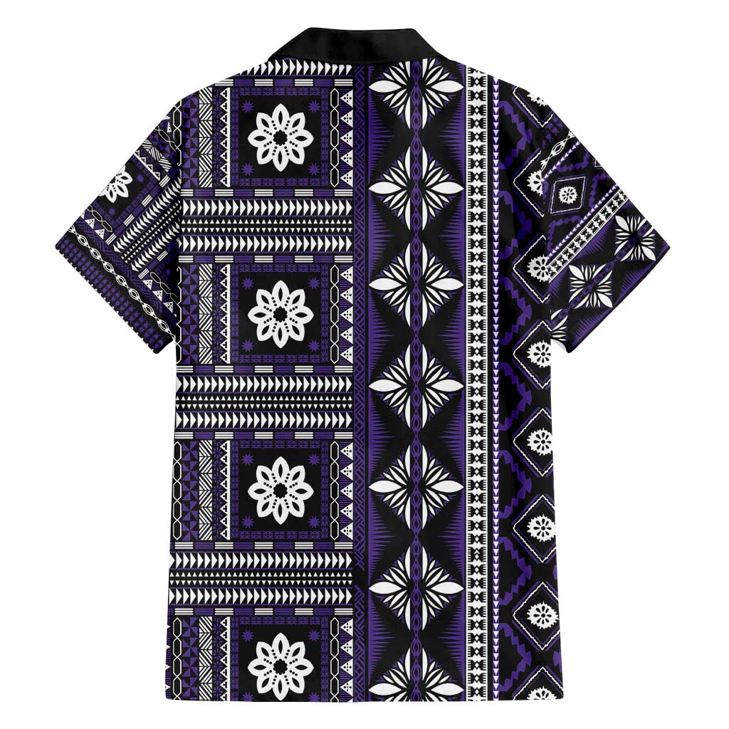 Fiji Masi Tapa Pattern Purple Family Matching Off Shoulder Maxi Dress and Hawaiian Shirt LT01 - Polynesian Pride