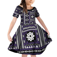 Fiji Masi Tapa Pattern Purple Family Matching Off Shoulder Short Dress and Hawaiian Shirt LT01 Daughter's Dress Purple - Polynesian Pride