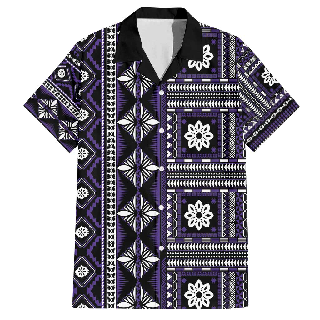 Fiji Masi Tapa Pattern Purple Family Matching Off Shoulder Short Dress and Hawaiian Shirt LT01 Dad's Shirt - Short Sleeve Purple - Polynesian Pride