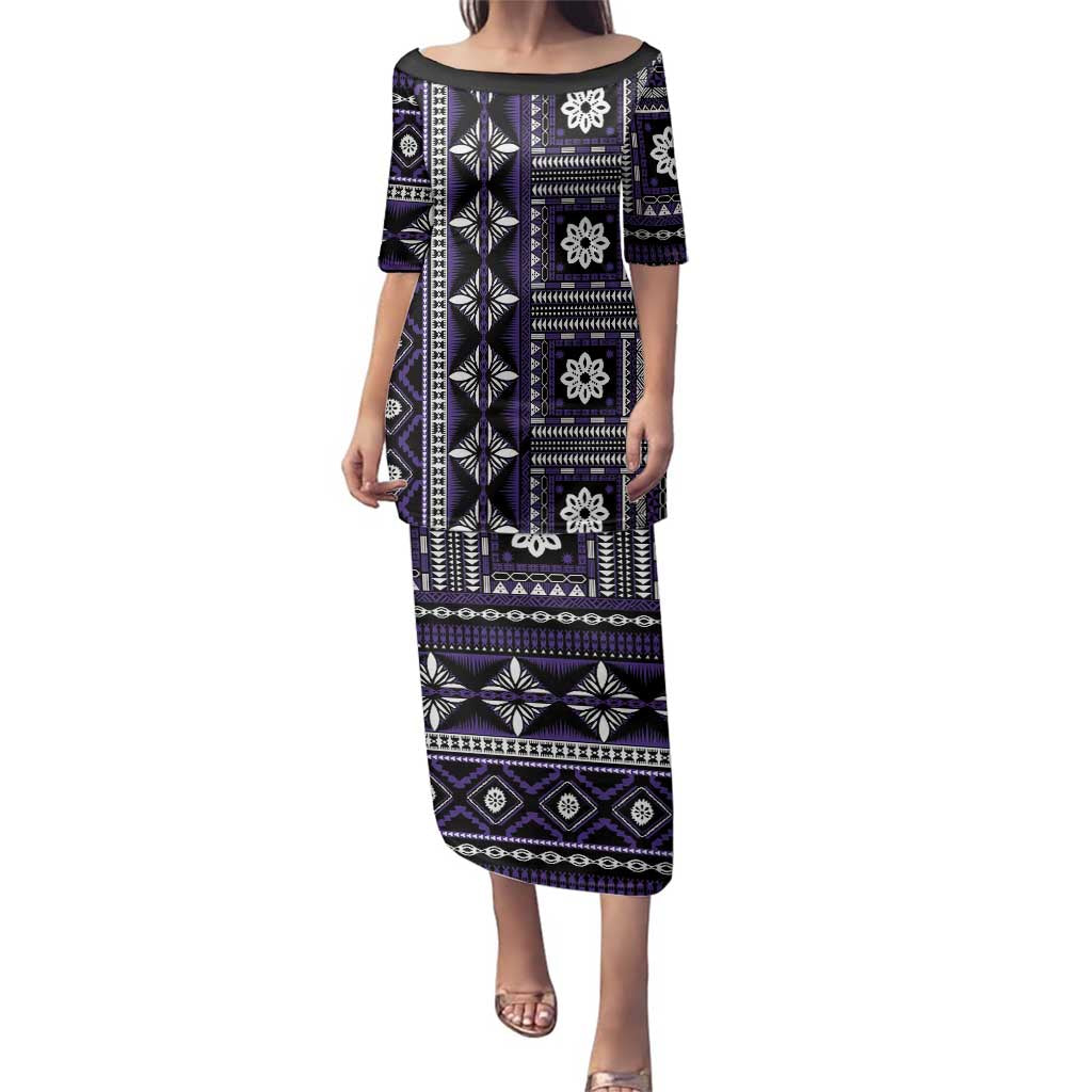 Fiji Masi Tapa Pattern Purple Family Matching Puletasi and Hawaiian Shirt - Polynesian Pride