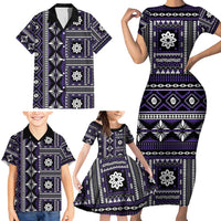 Fiji Masi Tapa Pattern Purple Family Matching Short Sleeve Bodycon Dress and Hawaiian Shirt LT01 - Polynesian Pride