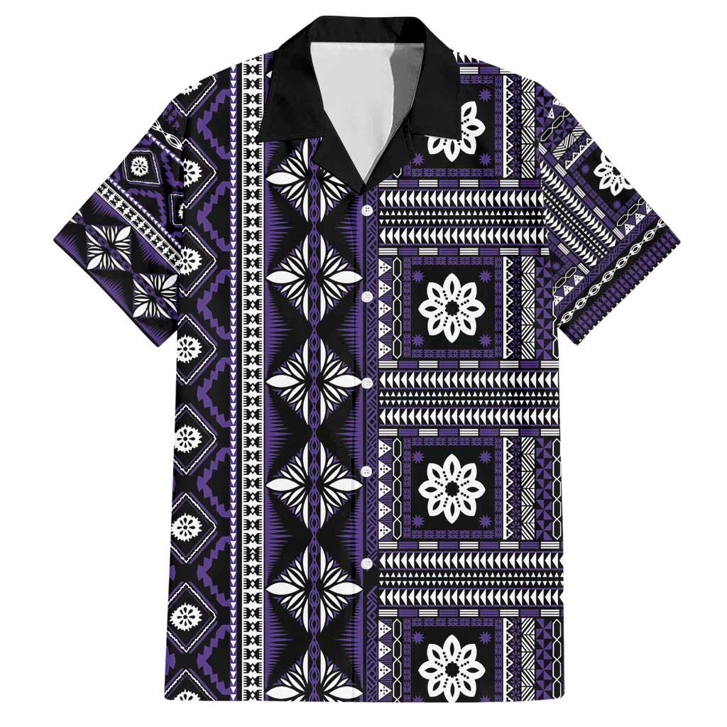 Fiji Masi Tapa Pattern Purple Family Matching Short Sleeve Bodycon Dress and Hawaiian Shirt LT01 Dad's Shirt - Short Sleeve Purple - Polynesian Pride