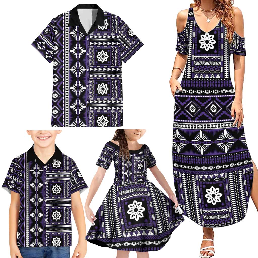 Fiji Masi Tapa Pattern Purple Family Matching Summer Maxi Dress and Hawaiian Shirt LT01 - Polynesian Pride